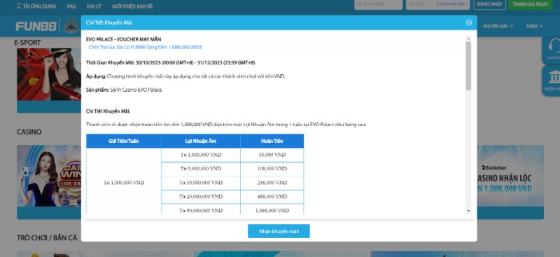Evo Palace Tặng Thành Viên Khoản Hoàn Tiền Hấp Dẫn 