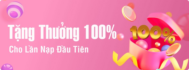 Thưởng 100% Khi Nạp Lần Đầu Được Áp Dụng Qua Mọi Kênh Thanh Toán