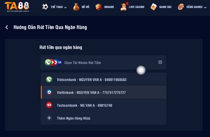 Rút Tiền Ta88 Về Ngân Hàng Nhanh, Tiện Lợi Với 3 Bước