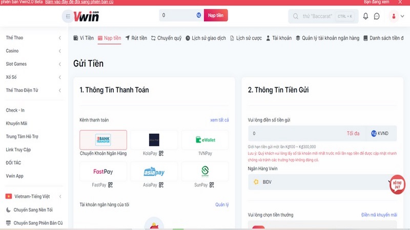 Phương Thức Thanh Toán Trang Cược Vwin Đang Hỗ Trợ